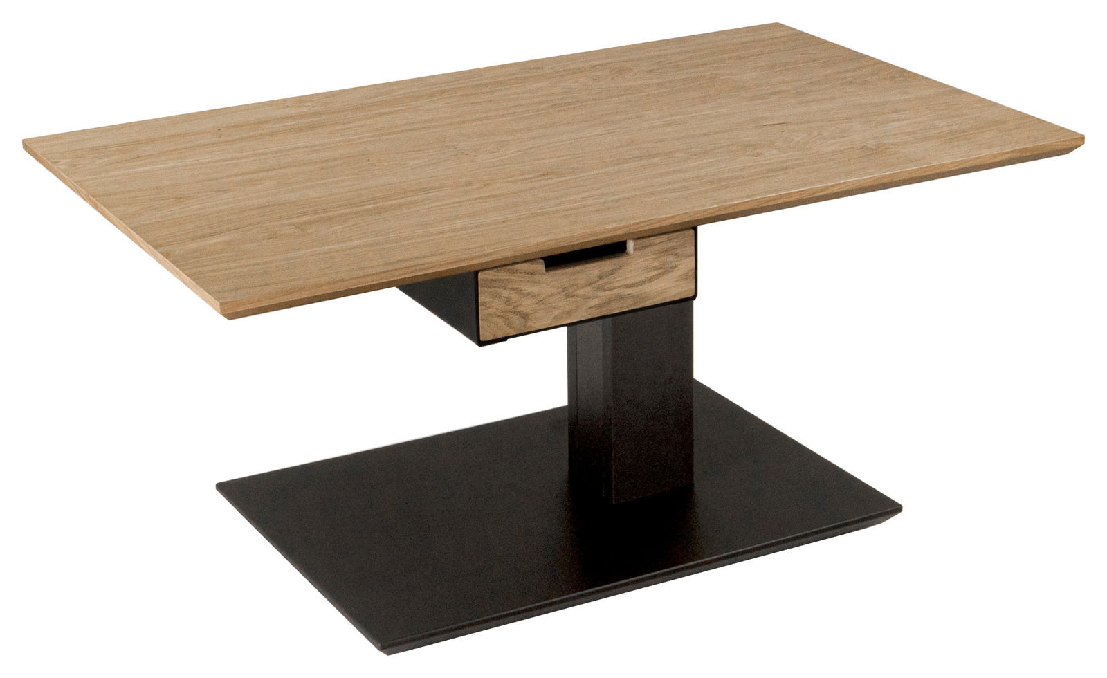 Novel Couchtisch 5674 Moderner Couchtisch mit Holzplatte und schwarzem Metallfuß, seitliche Perspektive