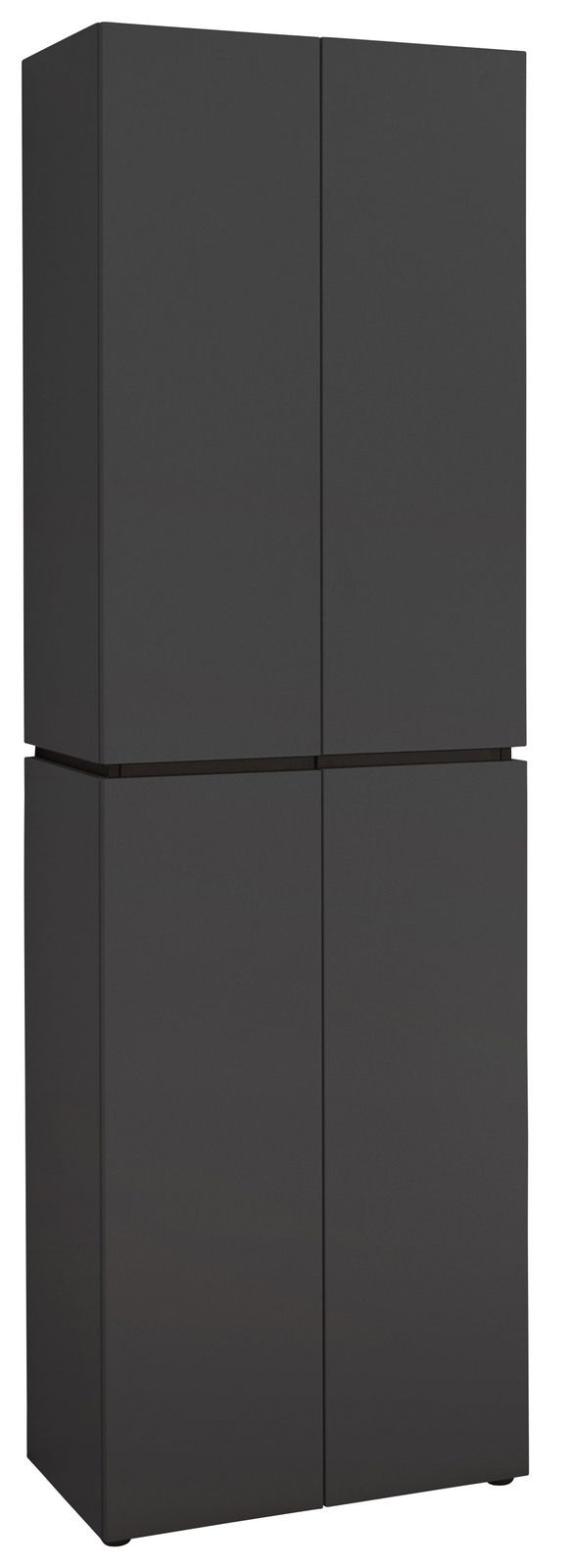 Voleo Garderobenschrank UNIQUE Schwarzer Garderobenschrank mit vier Türen, frontal betrachtet.