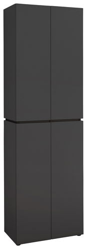 Schwarzer Garderobenschrank mit vier Türen, frontal betrachtet.