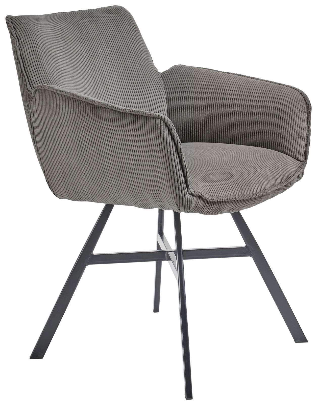 Set one by Musterring Armlehnstuhl SET ONE FRISCO Grauer Armlehnstuhl mit geripptem Stoffbezug und schwarzem Metallgestell, seitliche Perspektive