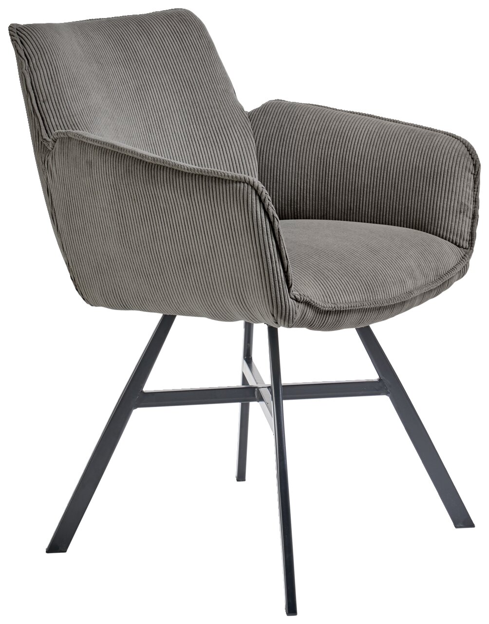 Set one by Musterring Armlehnstuhl SET ONE FRISCO Grauer Armlehnstuhl mit geripptem Stoffbezug und schwarzem Metallgestell, seitliche Perspektive