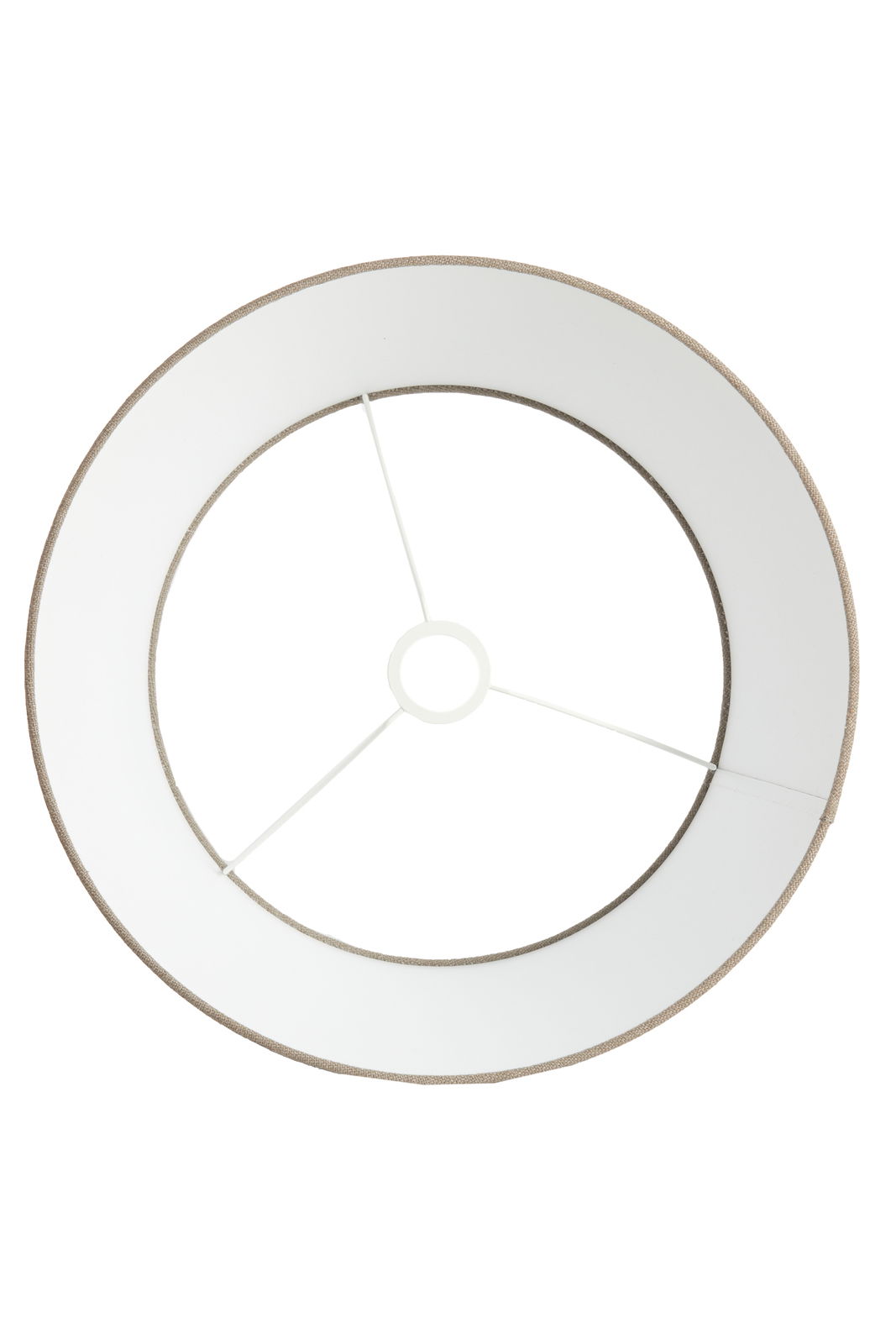 Runder Lampenschirm von oben betrachtet, mit weißem Innenraum und beigem Rand.
