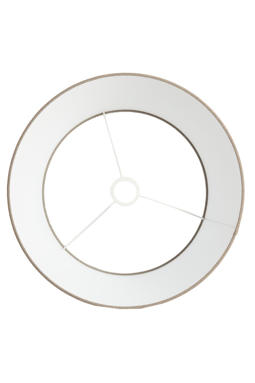 Runder Lampenschirm von oben betrachtet, mit weißem Innenraum und beigem Rand.