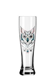 Weizenglas mit Eulenmotiv, frontal fotografiert