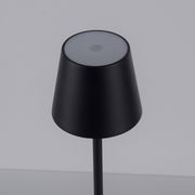 Schwarze Akku-Tischleuchte EURIA, Ansicht von oben mit sichtbarem Ein-/Ausschalter auf der Oberseite.