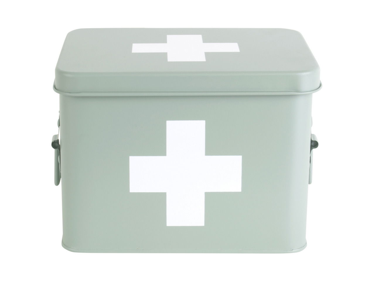 present time Aufbewahrungsbox MEDICINE Graue Aufbewahrungsbox mit weißem Kreuz, frontal fotografiert