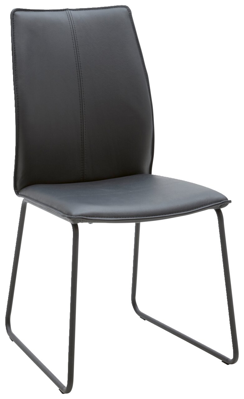 Moderner schwarzer Stuhl mit Metallbeinen, seitliche Perspektive