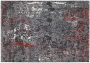 Moderner Designer-Teppich in Grau- und Rottönen mit abstraktem Muster, Draufsicht