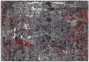 Moderner Designer-Teppich in Grau- und Rottönen mit abstraktem Muster, Draufsicht