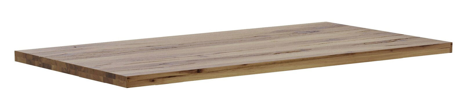 Holztischplatte in rechteckiger Form, aus einer schrägen Perspektive fotografiert, mit natürlicher Holzmaserung.