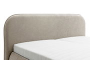 Beige gestoffeerd bedframe LISSABON met afgerond hoofdeinde, zijaanzicht