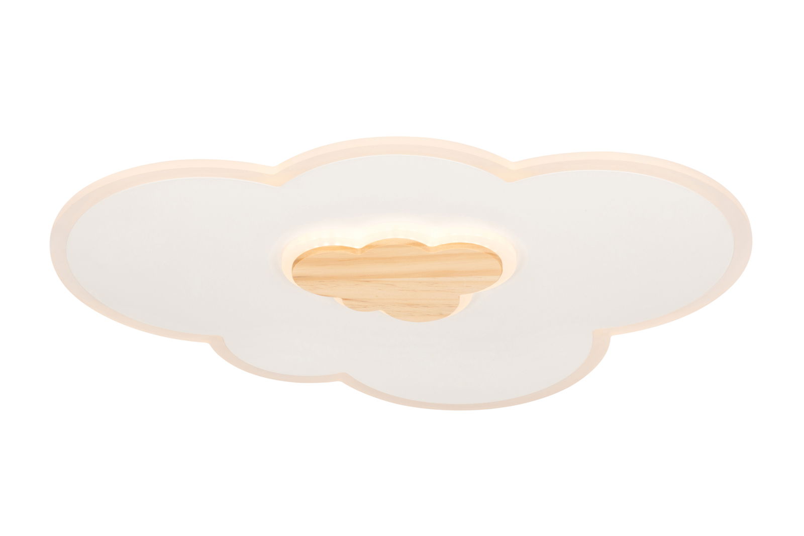 LED-Deckenleuchte in Wolkenform aus Holz und Kunststoff, Ansicht von unten