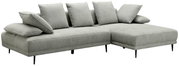 Graues Ecksofa mit fünf Kissen, Perspektive von vorne rechts