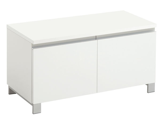 VOSS Garderobenbank SALEA Weiße Garderobenbank mit zwei Türen, rechteckige Form, seitliche Perspektive