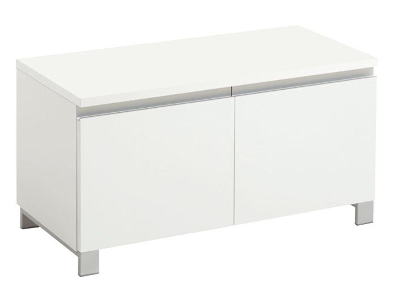 VOSS Garderobenbank SALEA Weiße Garderobenbank mit zwei Türen, rechteckige Form, seitliche Perspektive