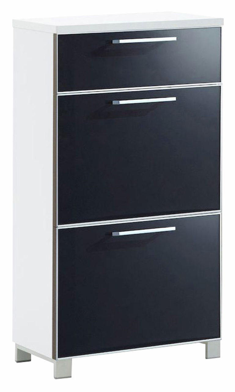 VOSS Schuhschrank schmal SANTINA Schmaler Schuhschrank mit drei schwarzen Klappen und silbernen Griffen, seitliche Perspektive
