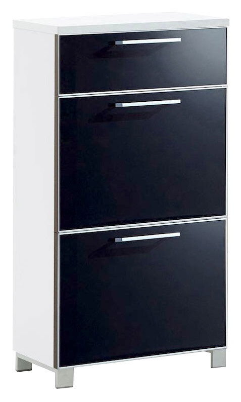 VOSS Schuhschrank schmal SANTINA Schmaler Schuhschrank mit drei schwarzen Klappen und silbernen Griffen, seitliche Perspektive