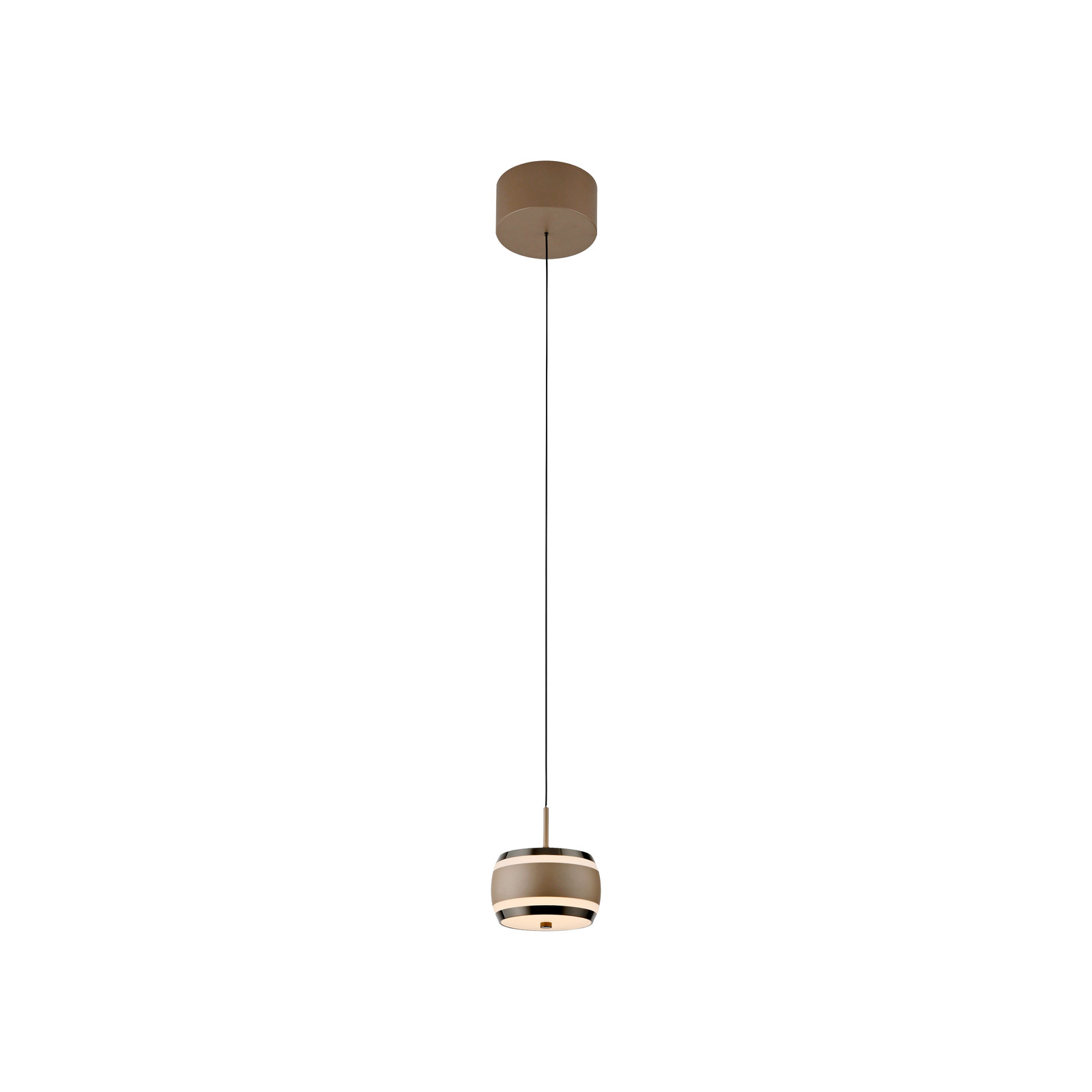 Neuhaus Pure LED-hanglamp PURE FALLING RINGS Moderne LED-Pendelleuchte in Braun, von der Seite betrachtet, mit elegantem, rundem Design und schlankem Kabel.