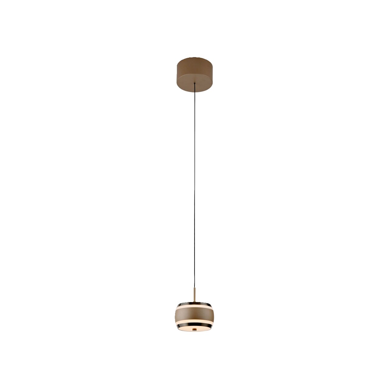 Neuhaus Pure LED-hanglamp PURE FALLING RINGS Moderne LED-hanglamp in bruin, gezien vanaf de zijkant, met een elegant, rond ontwerp en een slanke kabel.