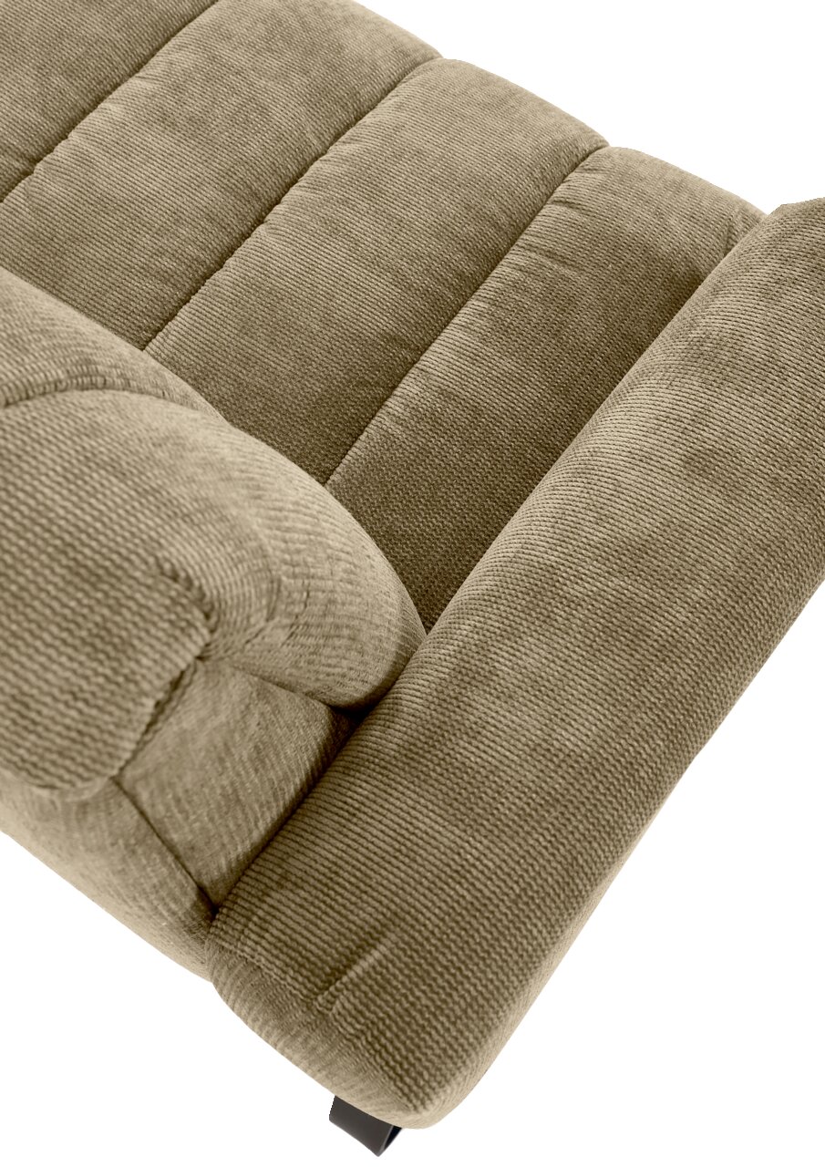 Novel 2,5er-Sitzbank LAILA Nahaufnahme einer 2,5er-Sitzbank aus beigem Stoff mit geripptem Muster, Perspektive von oben.