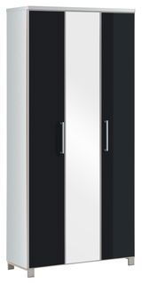 Moderner XL-Dielenschrank mit drei Türen, davon eine mit Spiegel, in einer schrägen Perspektive.