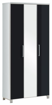 Moderner XL-Dielenschrank mit drei Türen, davon eine mit Spiegel, in einer schrägen Perspektive.