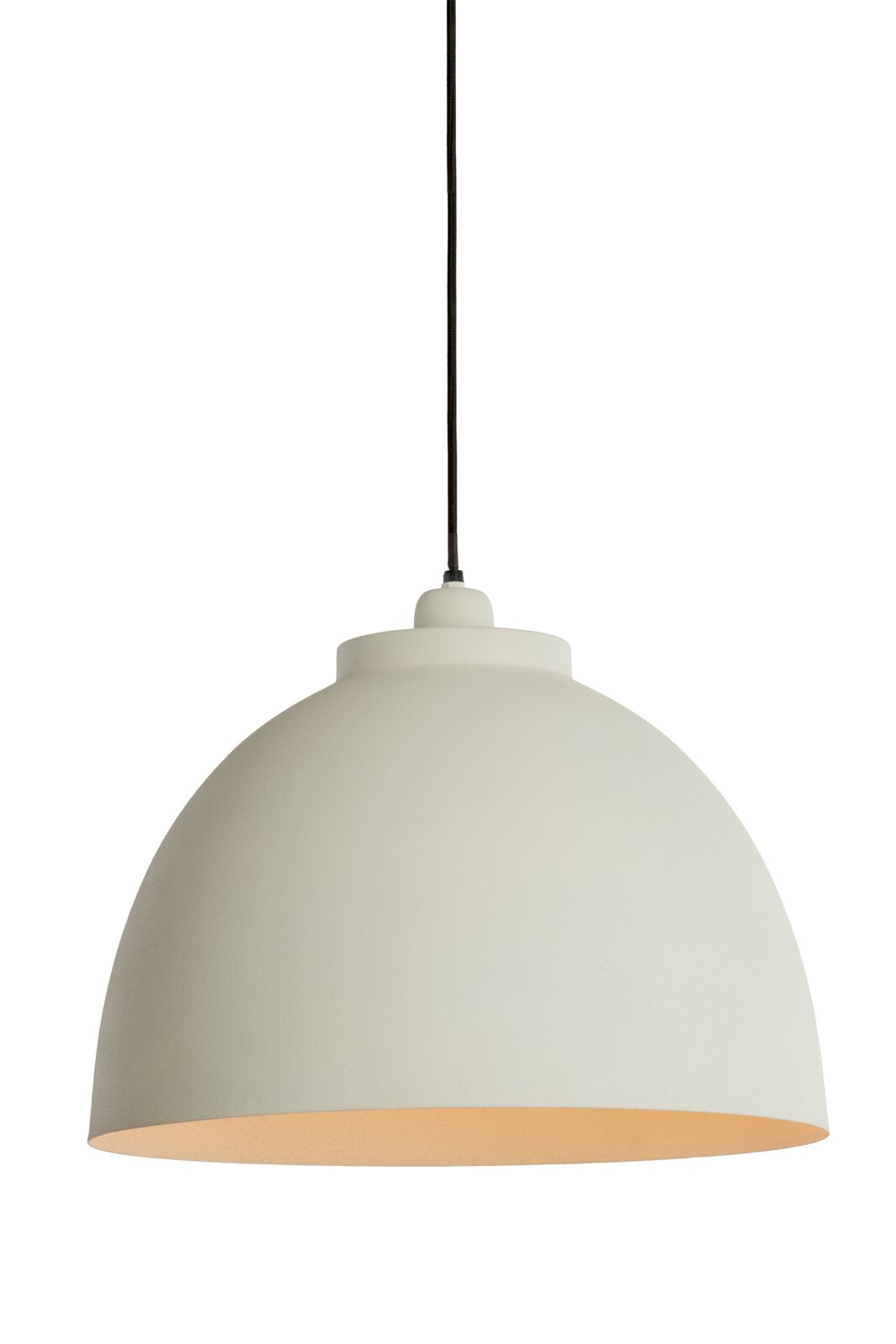Hanglamp KYLIE in wit, zijaanzicht, met een strak, halfronde vormgeving.