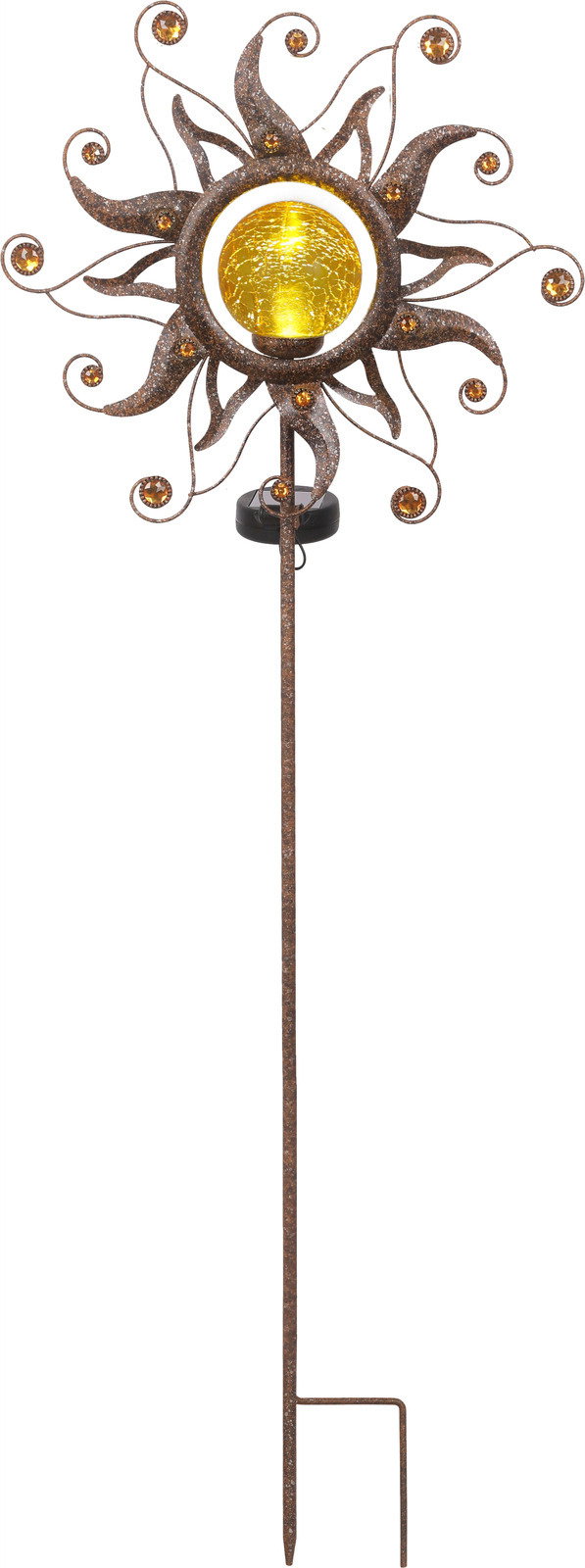 Ambia Garden Solarleuchte Dekorative Solarleuchte in Sonnenform mit gelbem Leuchtmittel, frontal abgebildet.