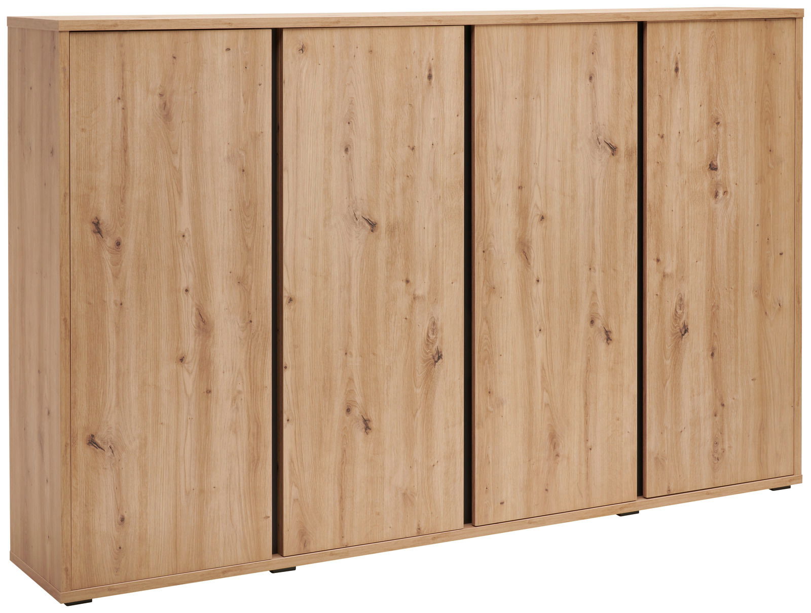 Schuhschrank aus Holz mit vier Türen, seitliche Perspektive