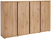 Schuhschrank aus Holz mit vier Türen, seitliche Perspektive