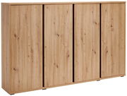 Schuhschrank aus Holz mit vier Türen, seitliche Perspektive