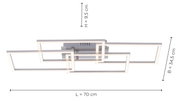 Moderne Deckenleuchte IVEN in geometrischem Design, seitliche Perspektive, Maße: L 70 cm, B 34,5 cm, H 9,5 cm.