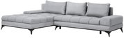 Graues Ecksofa mit Ottomane, moderne Metallfüße, Perspektive von vorne links