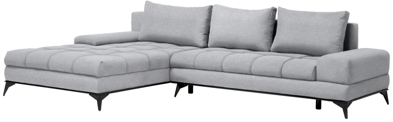 Z2 Ecksofa FIGARO Graues Ecksofa mit Ottomane, moderne Metallfüße, Perspektive von vorne links