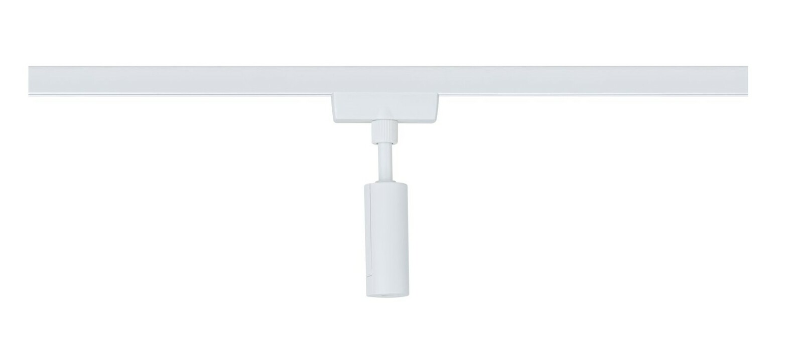Weißer Pendeladapter in Frontalansicht, montiert an einer Schiene.