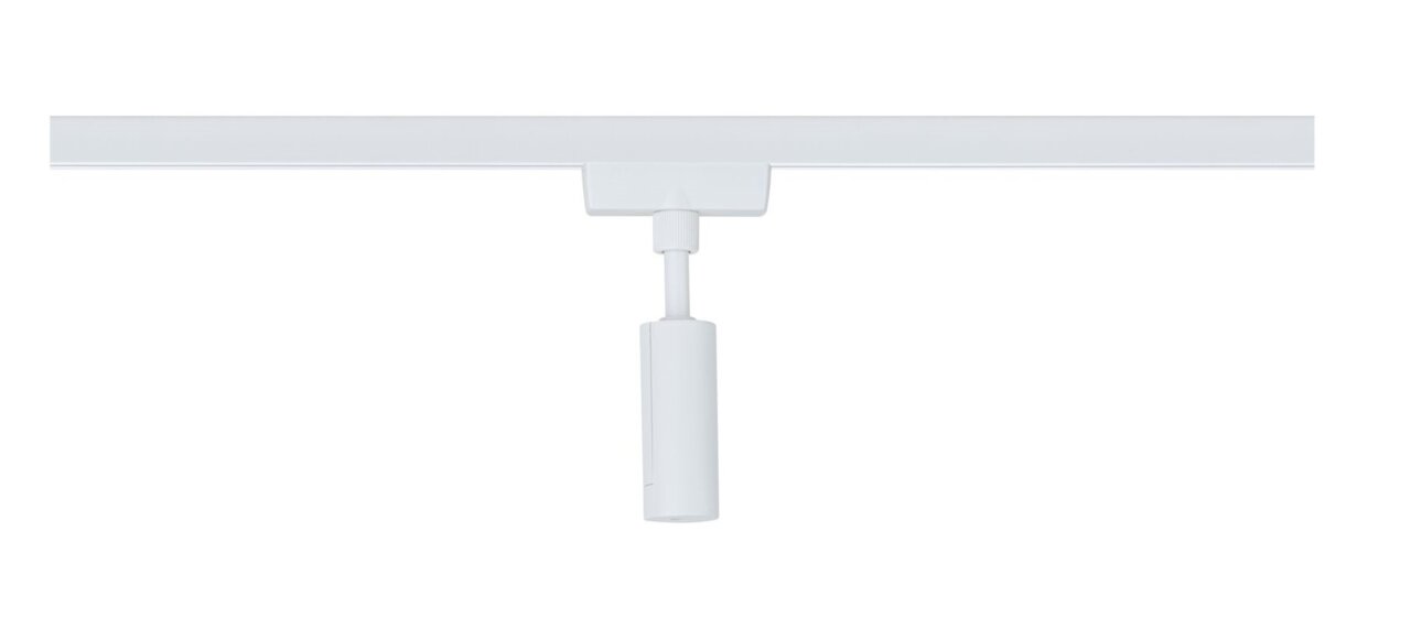 Weißer Pendeladapter in Frontalansicht, montiert an einer Schiene.