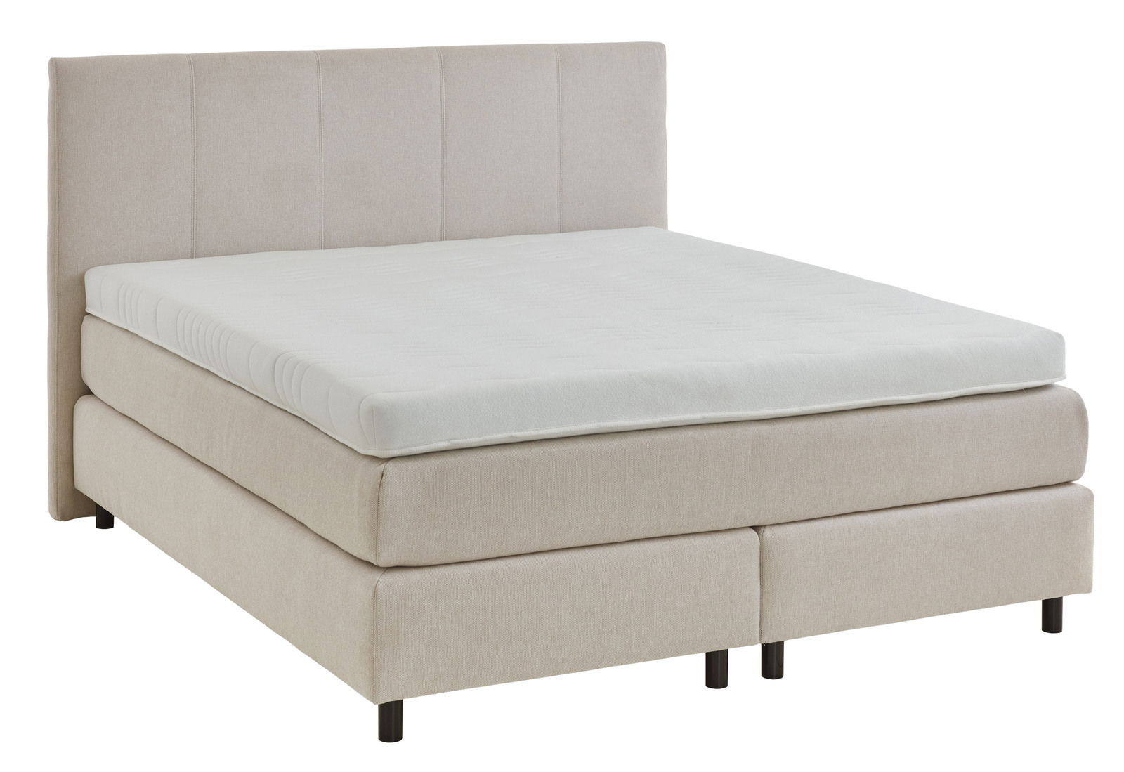 Boxspringbett in Beige aus seitlicher Perspektive