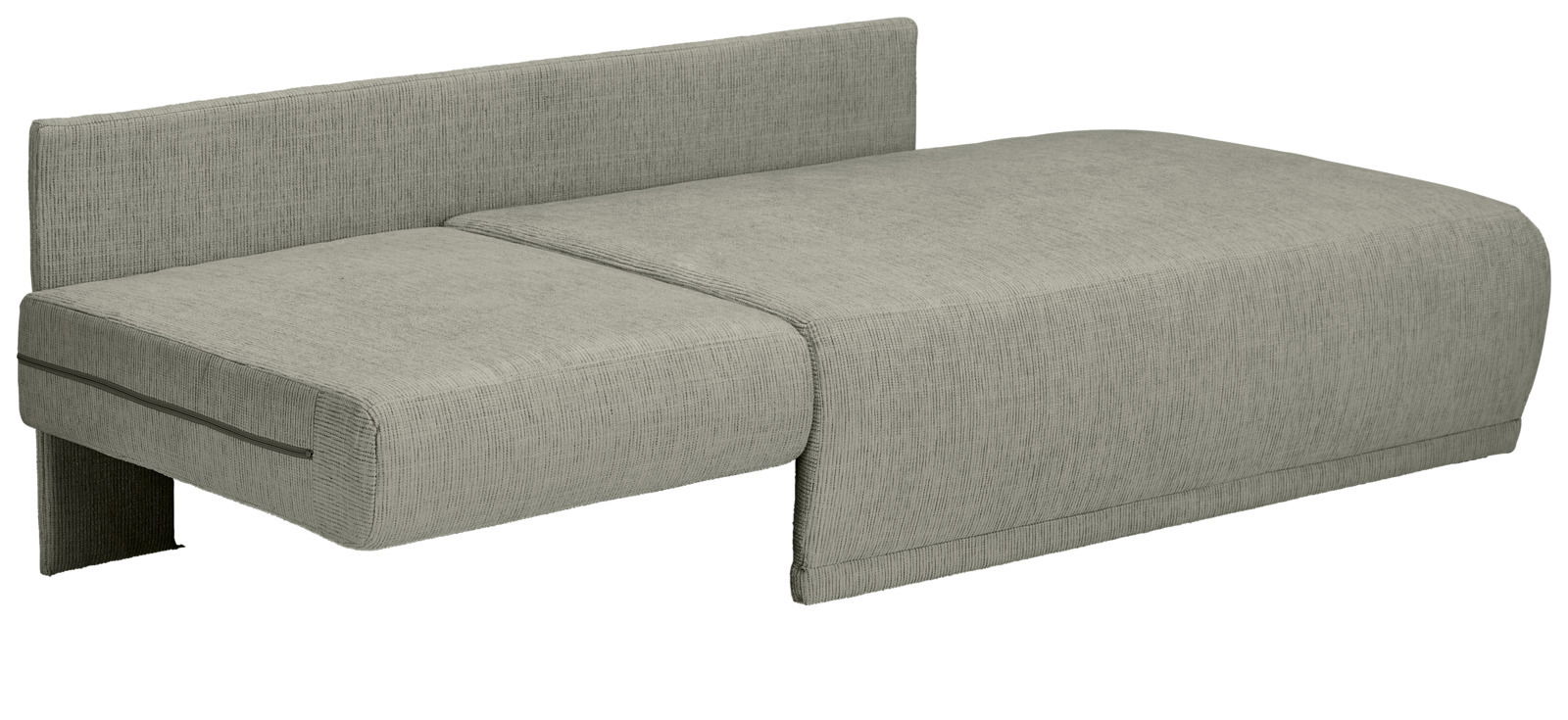 Graue Recamiere in seitlicher Perspektive mit schlichtem Design und glattem Stoffbezug.