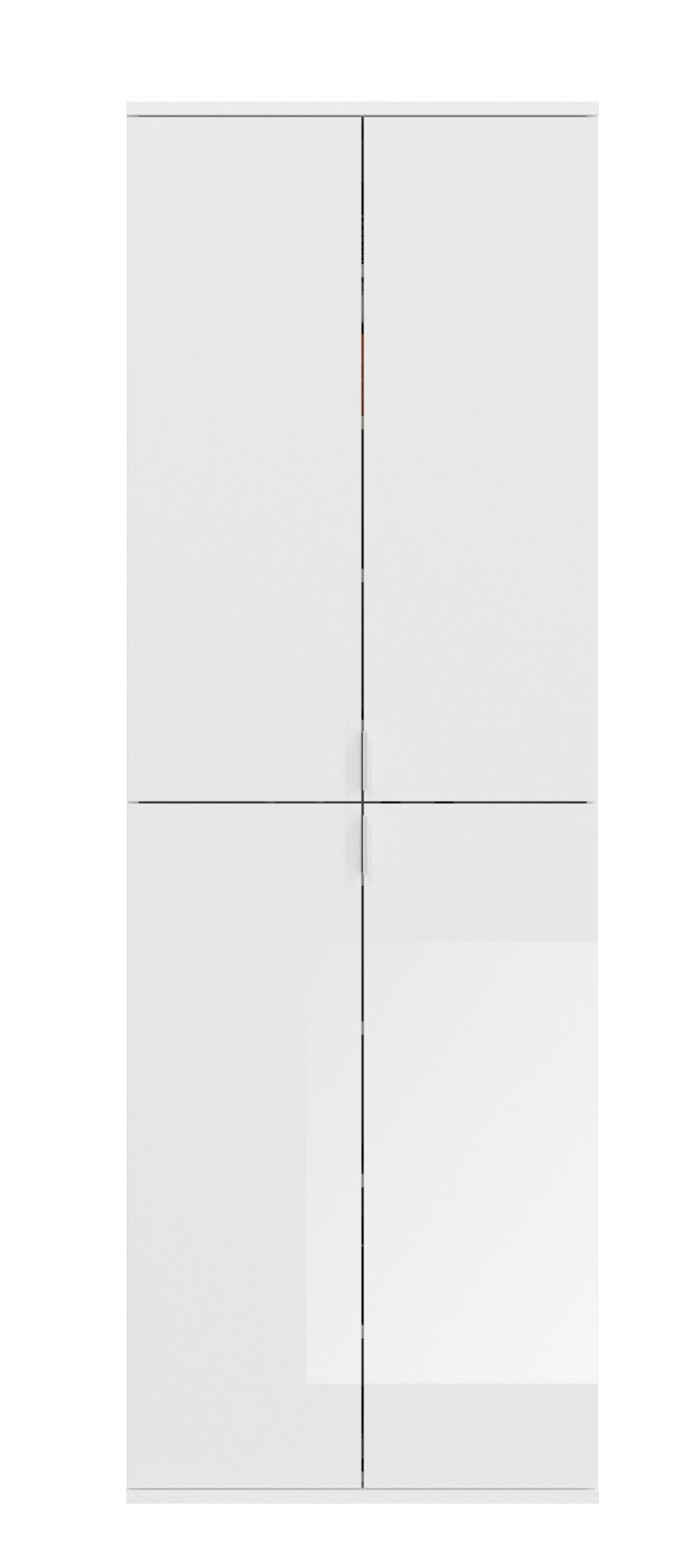 Weiße Garderobenkombination mit vier Türen, frontale Ansicht.