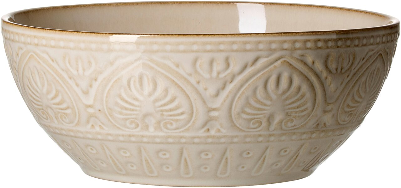Beige Schale Omara 23cm mit dekorativem Muster, seitliche Perspektive