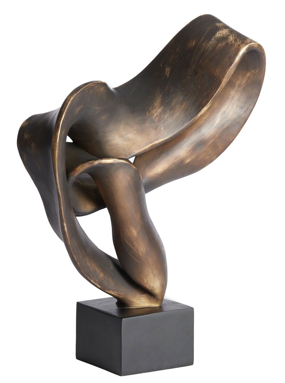 Light&Living Ornament KAJAN Abstrakte Skulptur aus bronzefarbenem Material auf einem schwarzen Sockel, seitliche Perspektive