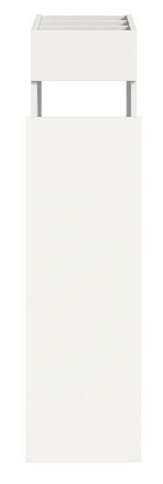 Weißes Anstellregal, frontale Ansicht, mit offenem oberen Fach.