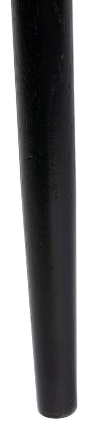 Nahaufnahme eines schwarzen Tischbeins aus Holz, vertikale Perspektive