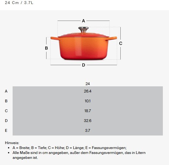 Kürbis-Bräter 24cm in ofenrot, Seitenansicht mit Deckel und Griffen, Fassungsvermögen 3.7L