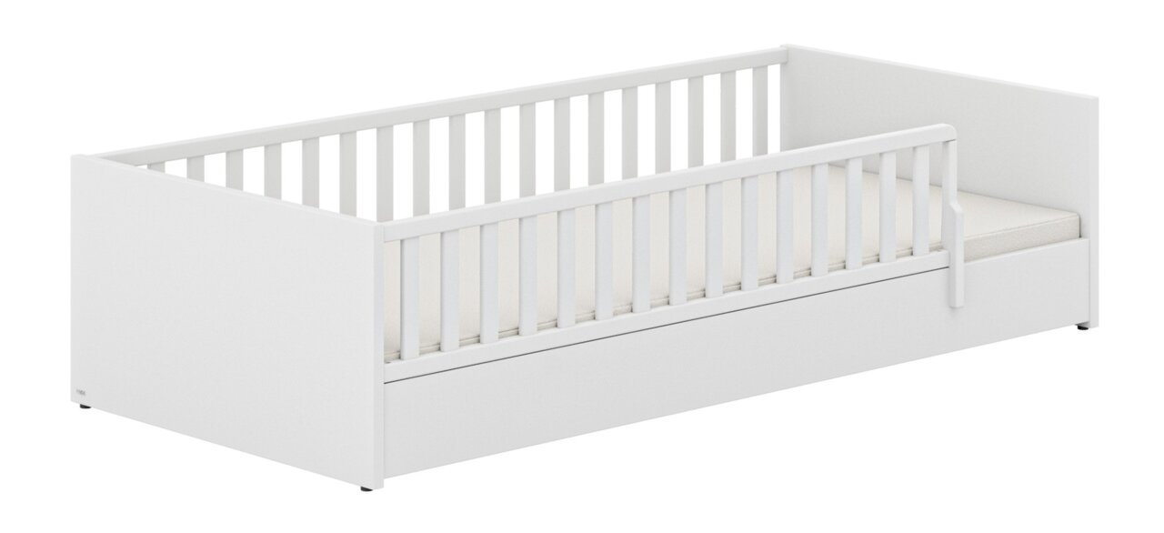 Paidi Bodenbett LITTLE FLO Weißes Kinderbett mit Gitterstäben, seitliche Perspektive