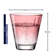 Rood drinkglas Twist 220 ml, zijaanzicht met afmetingen.