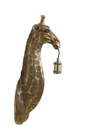 Wandleuchte in Form eines Giraffenkopfes mit einer Lampe im Maul, seitliche Perspektive