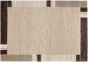 Beige Teppich mit geometrischem Muster und dunklen Akzenten, Draufsicht