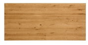 Rechteckige Holz-Tischplatte in heller Eiche-Optik mit sichtbarer Maserung und kleinen Astlöchern, Draufsicht von oben auf weißem Hintergrund