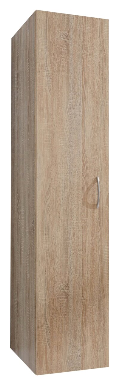 XORA Kleiderschrank MULTIRAUMKONZEPT Holzfarbener Kleiderschrank mit einer Tür und silbernem Griff, seitliche Perspektive